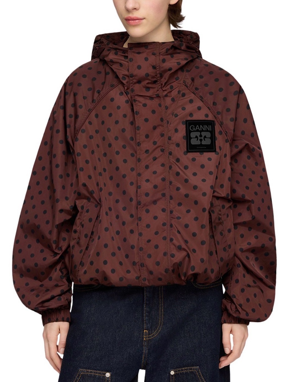 GANNI Jacket in Printed Nylon - Chicory Coffee NWT $545